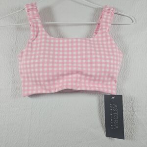 Astoria Luxe Balance Ruched Sports Crop, Pink Gingham